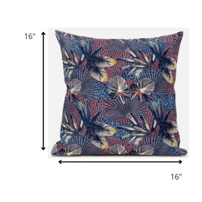 16” Indigo Red Tropical Suede Throw Pillow