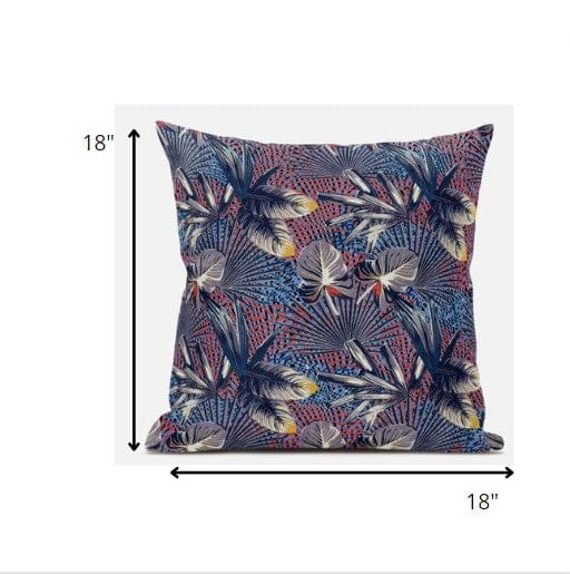 18” Indigo Red Tropical Suede Throw Pillow