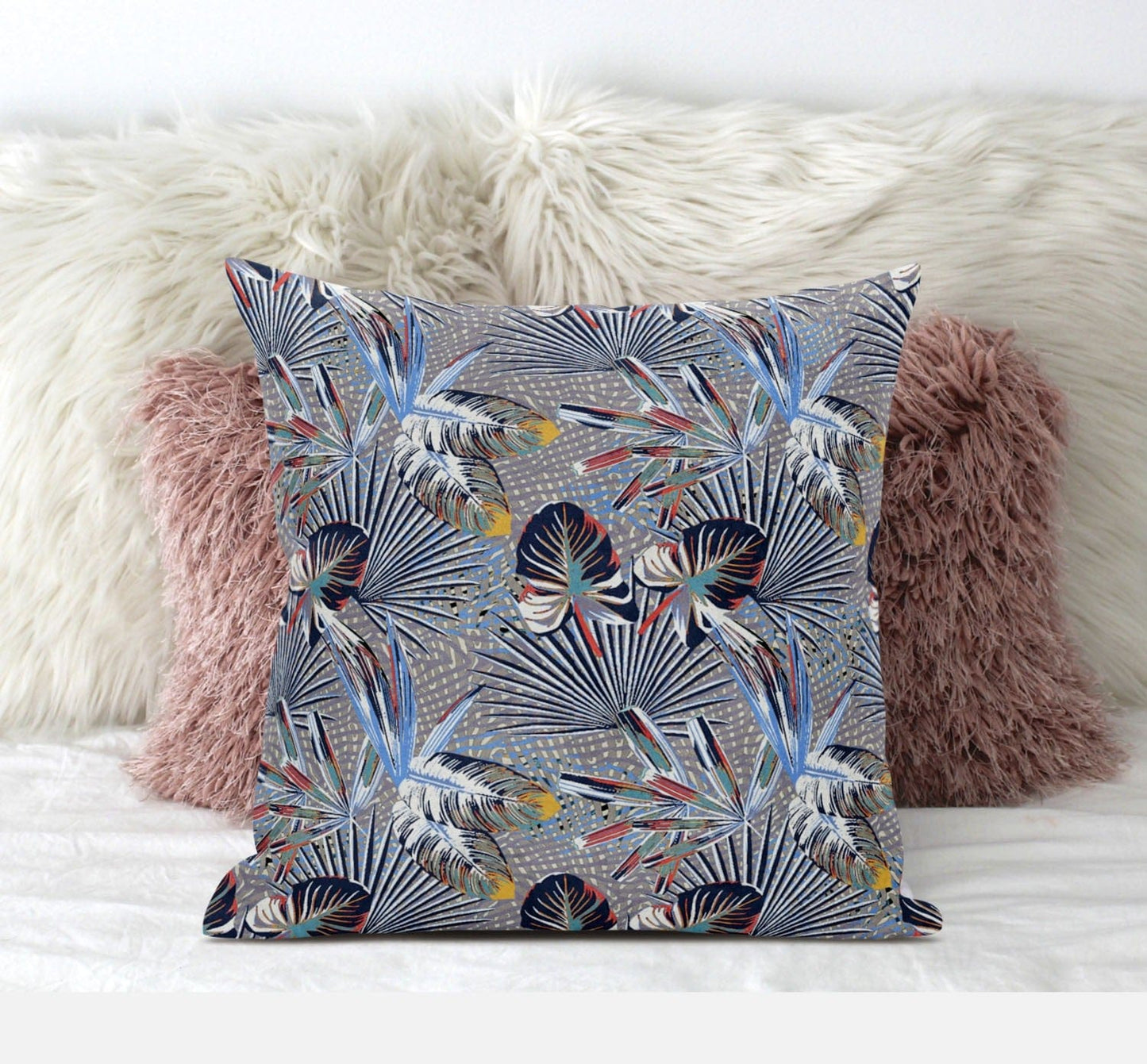 18” Indigo Gray Tropical Suede Throw Pillow