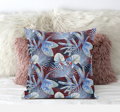 18” Blue Red Tropical Suede Throw Pillow