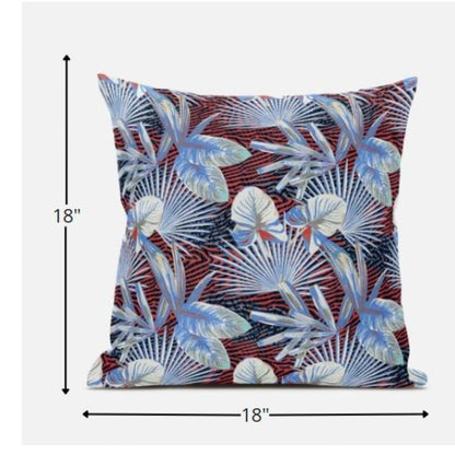 18” Blue Red Tropical Suede Throw Pillow