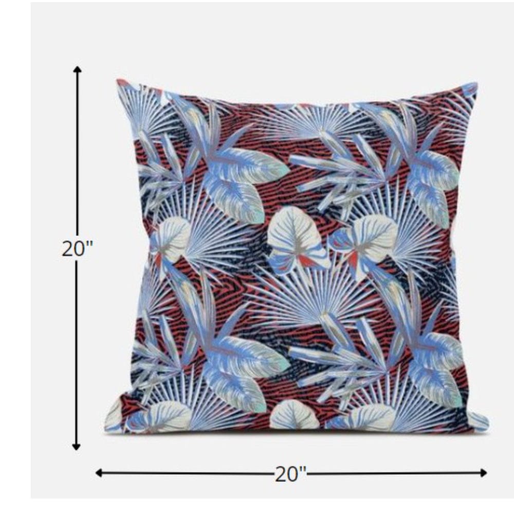 18” Blue Red Tropical Suede Throw Pillow