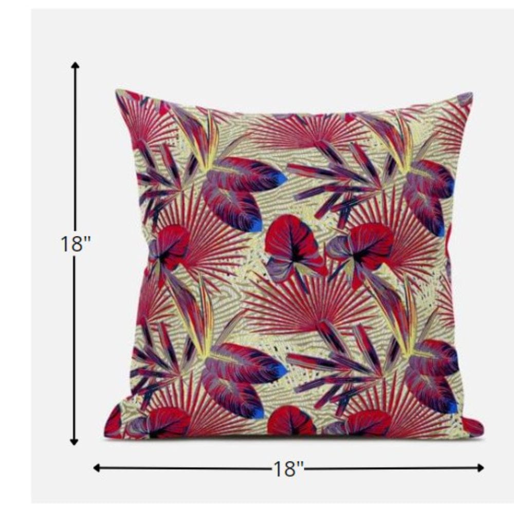 18” Pink Yellow Tropical Suede Throw Pillow