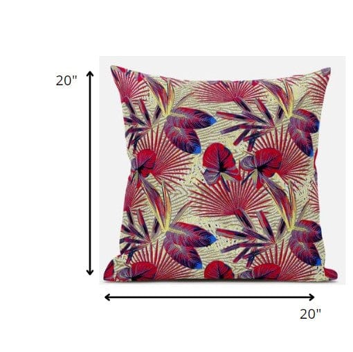 18” Pink Yellow Tropical Suede Throw Pillow