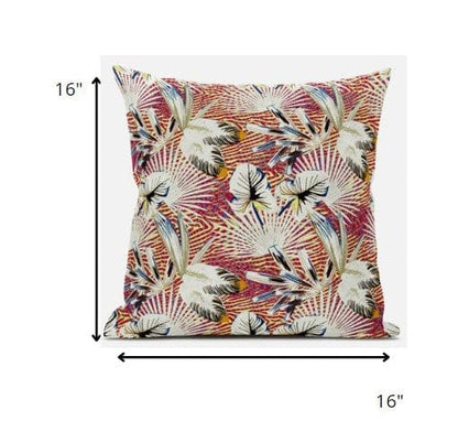 16” White Red Tropical Suede Throw Pillow