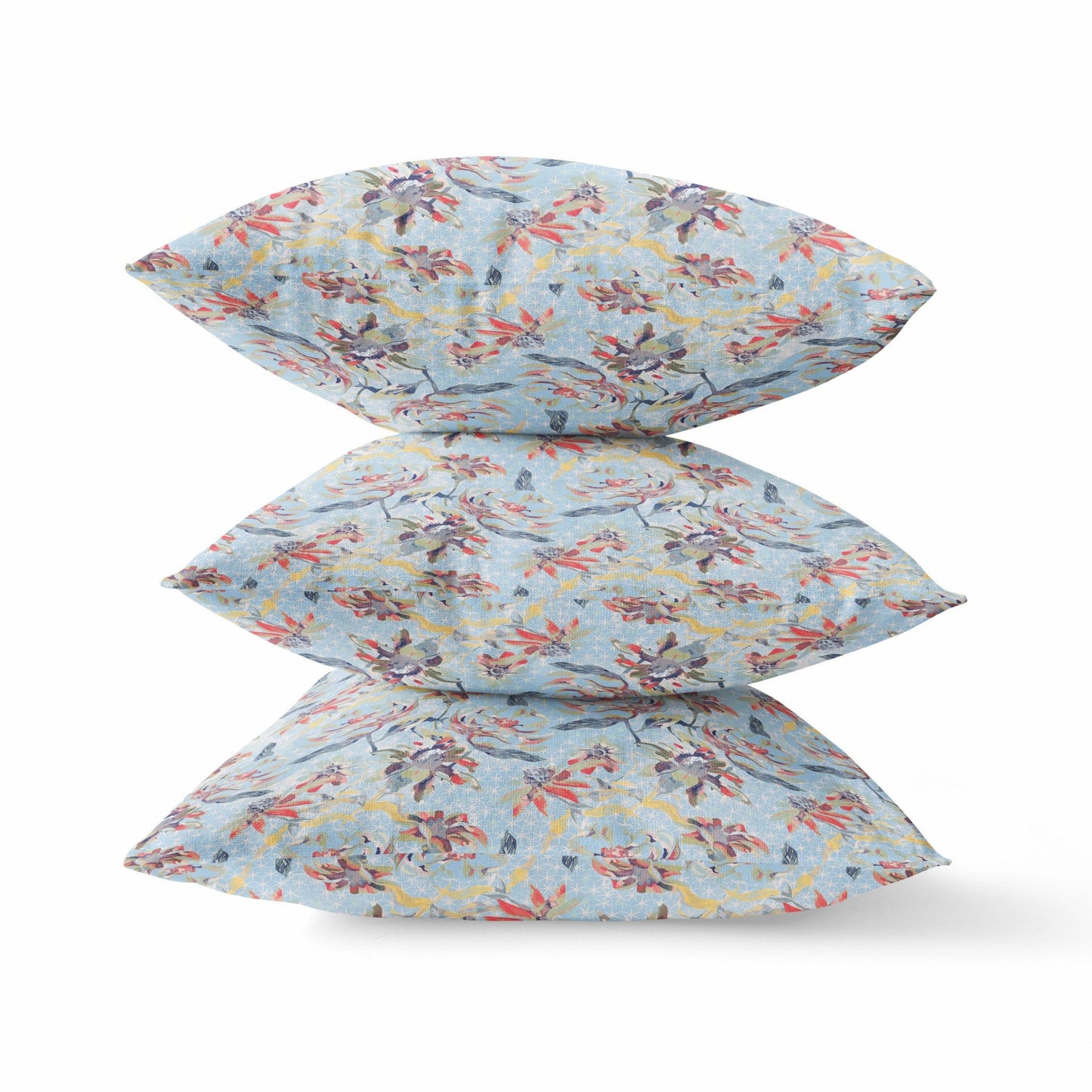 18" Sky Blue Red Roses Suede Throw Pillow