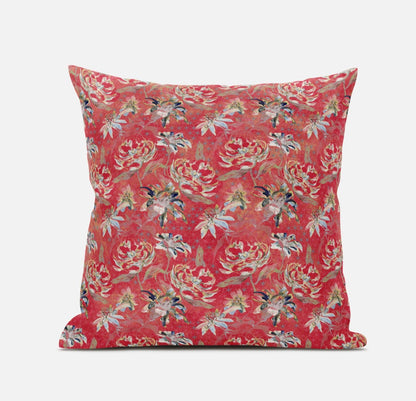 16" Salmon Red Roses Suede Throw Pillow