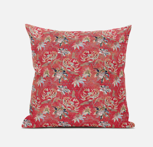 18" Salmon Red Roses Suede Throw Pillow