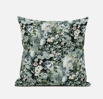 16" Green Gray Springtime Suede Throw Pillow