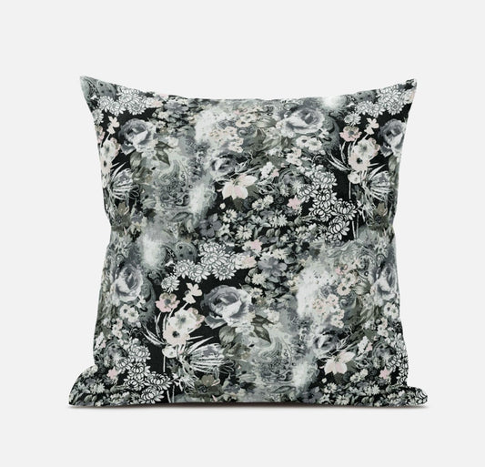 18" Gray White Springtime Suede Throw Pillow