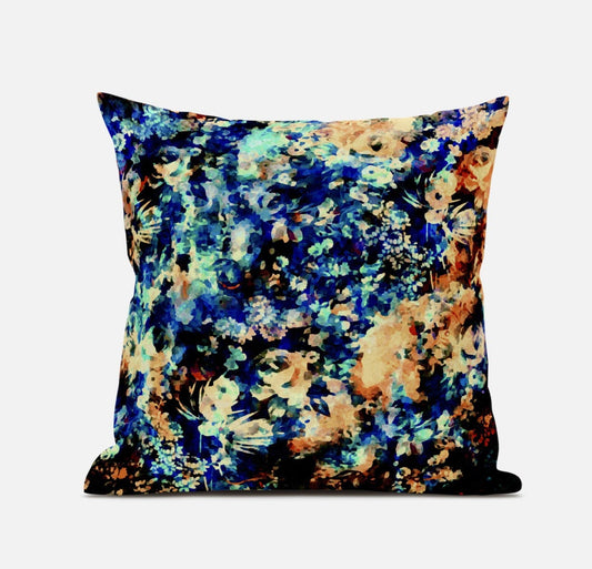 16" Orange Blue Springtime Suede Throw Pillow