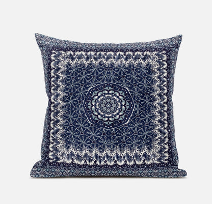 16” Indigo White Holy Floral Suede Throw Pillow