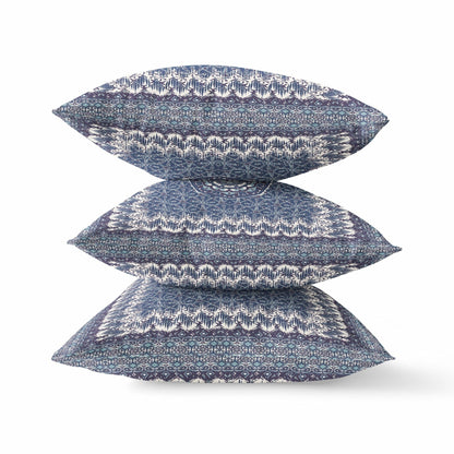 16” Indigo White Holy Floral Suede Throw Pillow