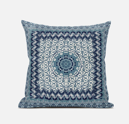 16” Blue White Holy Floral Suede Throw Pillow