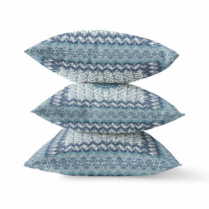 16” Blue White Holy Floral Suede Throw Pillow