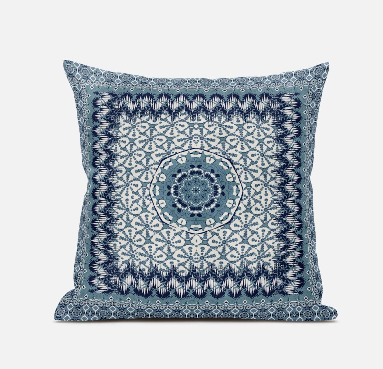 18” Blue White Holy Floral Suede Throw Pillow