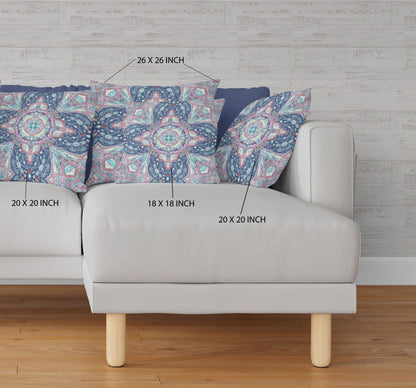 16" Light Blue Pink Floral Geometric Suede Throw Pillow