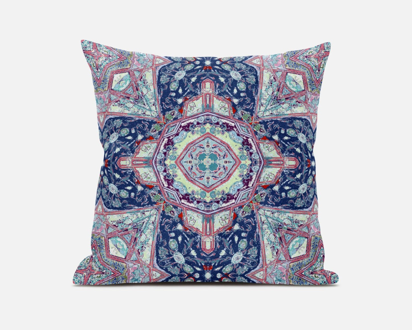 18" Light Blue Pink Floral Geometric Suede Throw Pillow