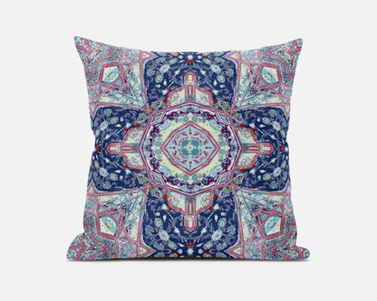 18" Light Blue Pink Floral Geometric Suede Throw Pillow