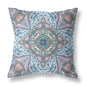 16" Pale Blue Pink Floral Medallion Suede Throw Pillow