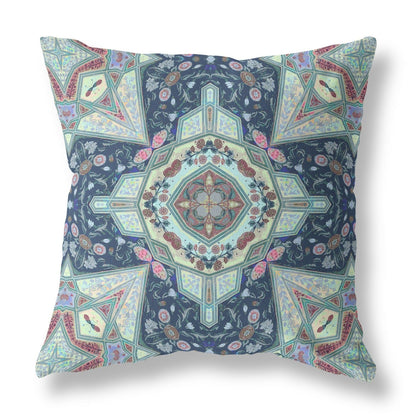 16" Aqua Blue Boho Chic Pattern Suede Throw Pillow
