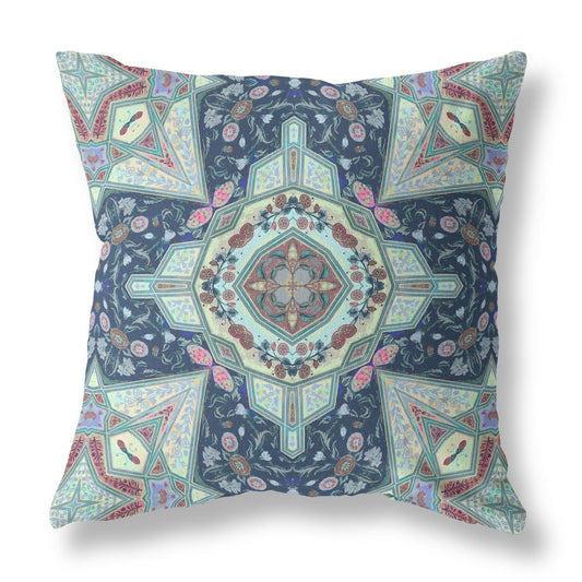 16" Aqua Blue Boho Chic Pattern Suede Throw Pillow