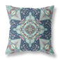 16" Aqua Blue Boho Chic Pattern Suede Throw Pillow