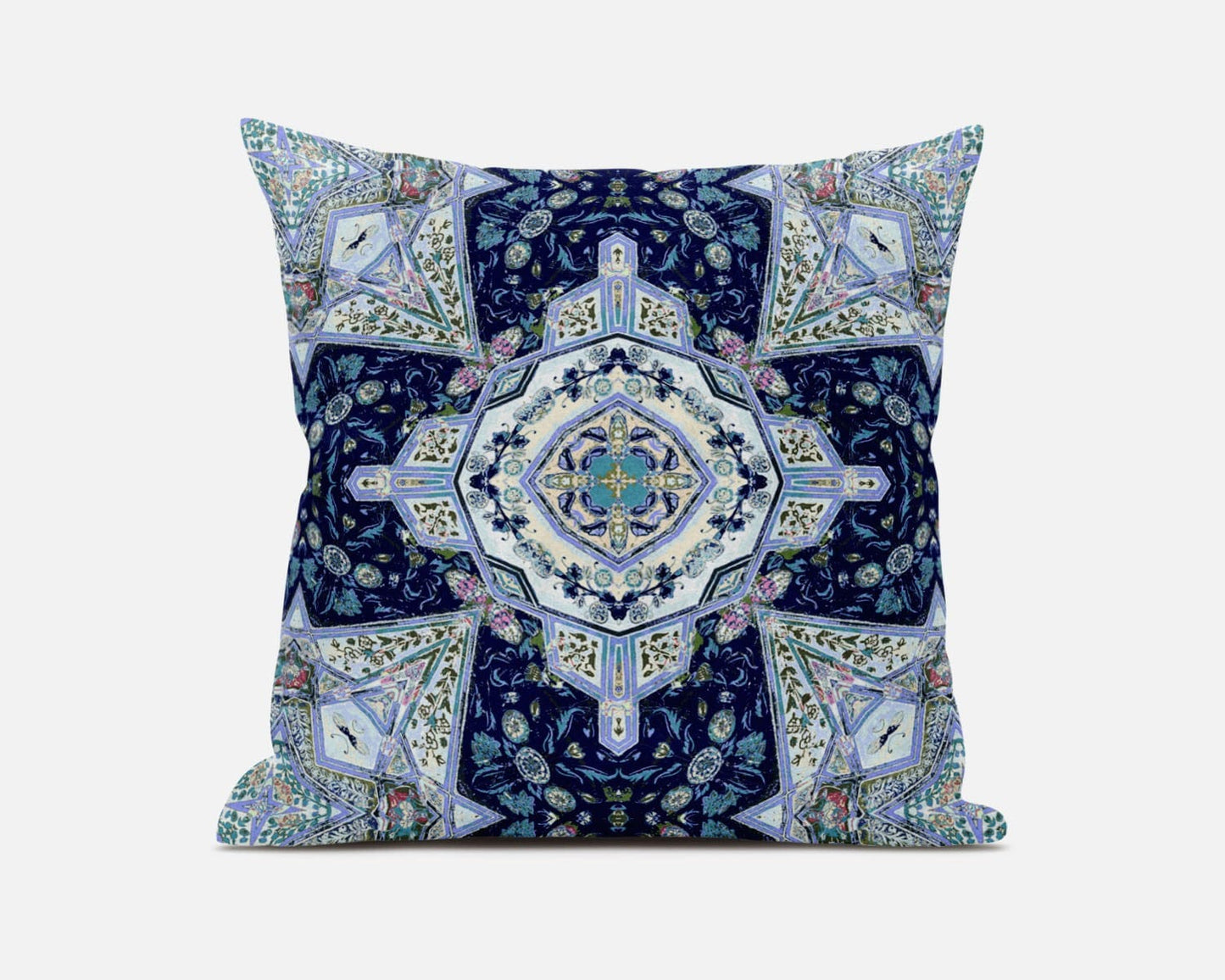 18" Indigo Blue Boho Floral Geo Suede Throw Pillow