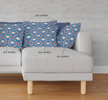 16" X 16" Blue Yellow And Pink Lotus Floral Blown Seam Suede Throw Pillow