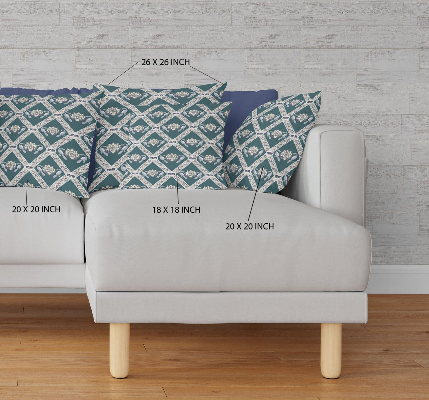 18" X 18" Dark Green Yellow Gray Lotus Floral Blown Seam Suede Throw Pillow