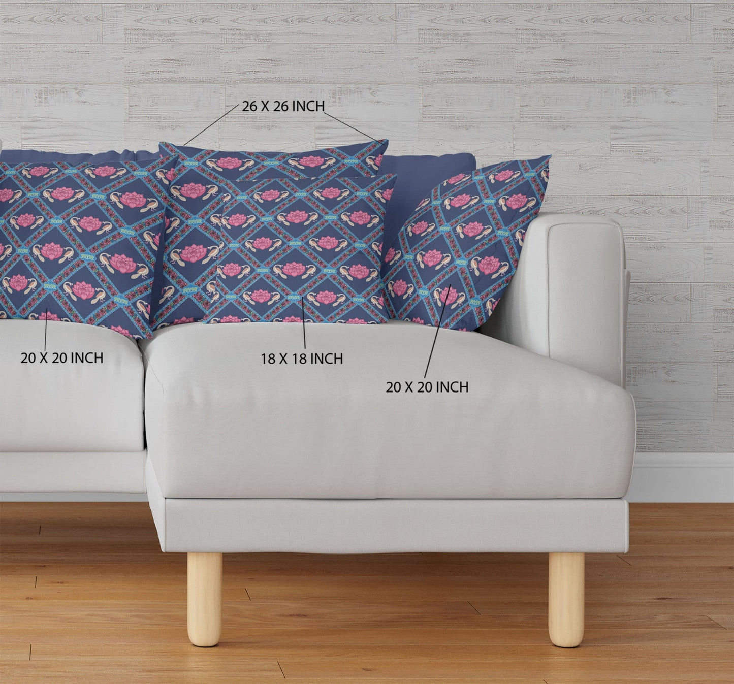 18" X 18" Indigo Pink Lotus Floral Blown Seam Suede Throw Pillow