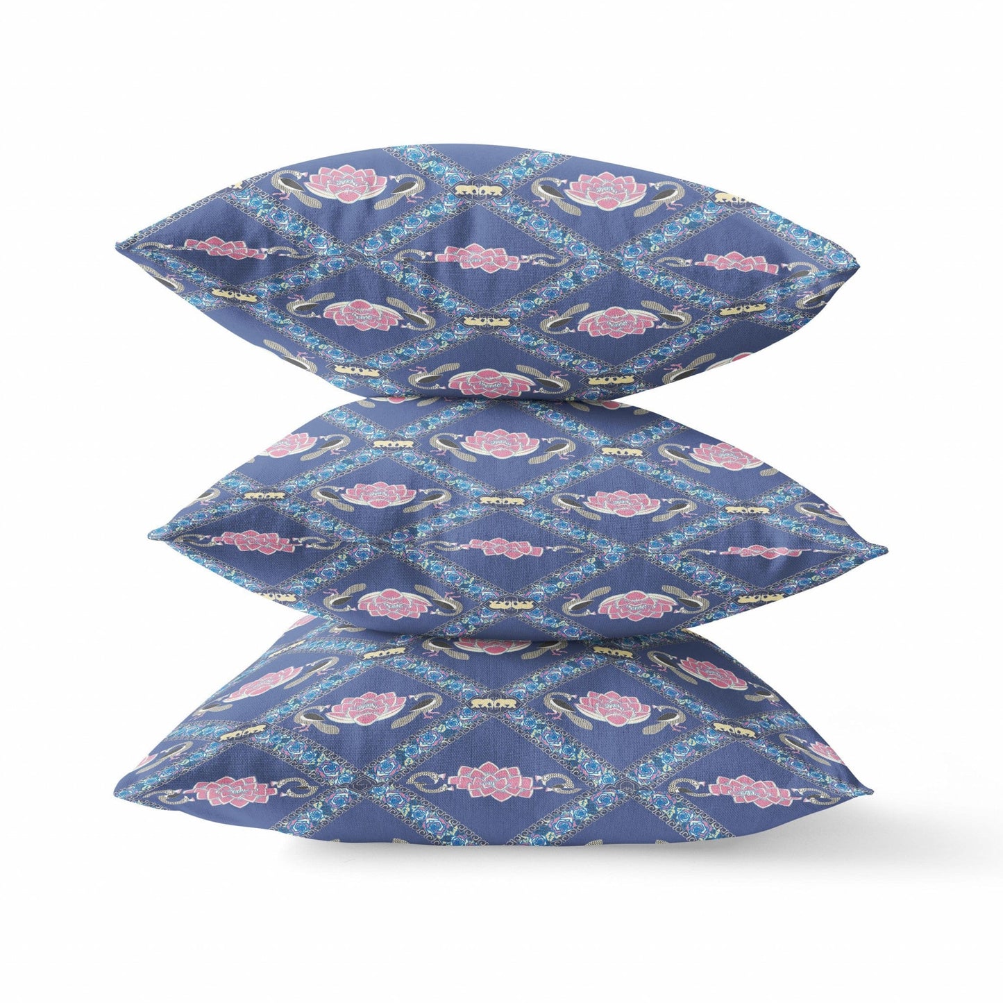 16" X 16" Purple Blue Pink Lotus Floral Blown Seam Suede Throw Pillow