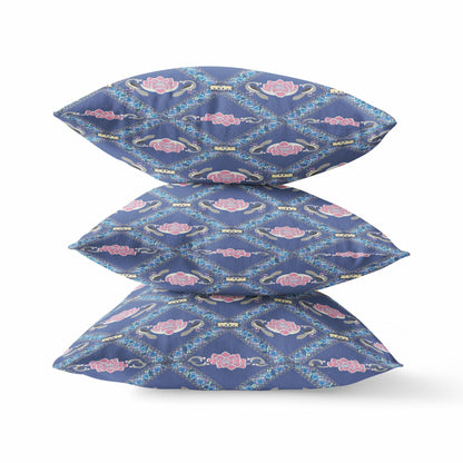 18" X 18" Purple Blue Pink Lotus Floral Blown Seam Suede Throw Pillow