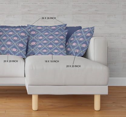 18" X 18" Purple Blue Pink Lotus Floral Blown Seam Suede Throw Pillow