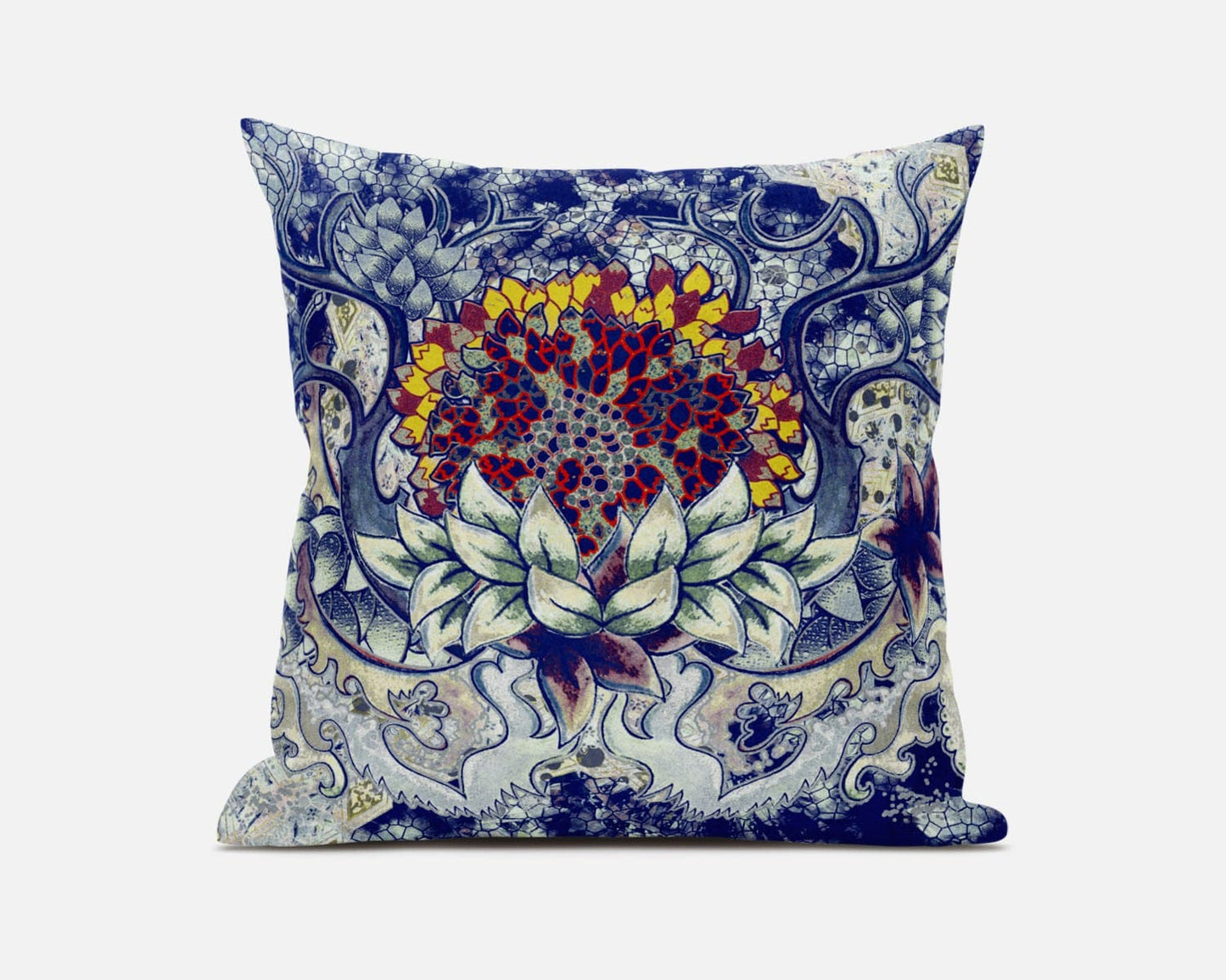 16” Blue Gray Flower Bloom Suede Throw Pillow