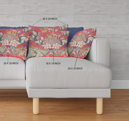 16” Red Green Flower Bloom Suede Throw Pillow