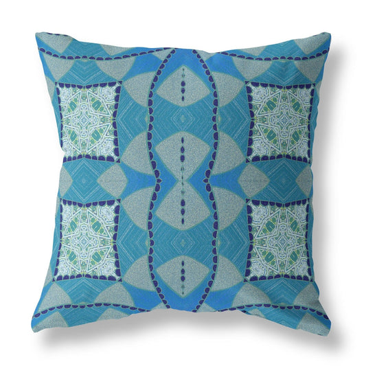 18" Aqua Sky Blue Cosmic Circle Boho Suede Throw Pillow