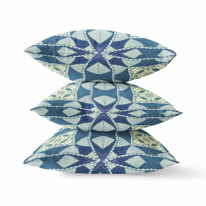 18" Blue Cream Cosmic Circle Boho Suede Throw Pillow