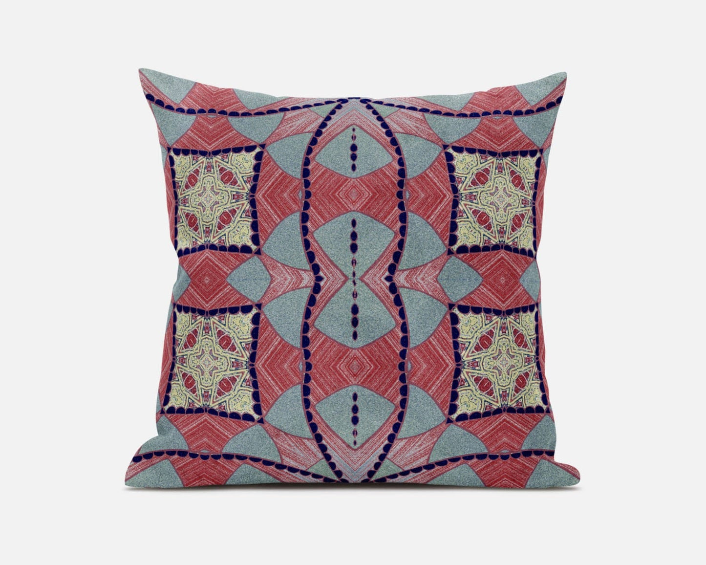 18" Red Blue Cosmic Circle Boho Suede Throw Pillow