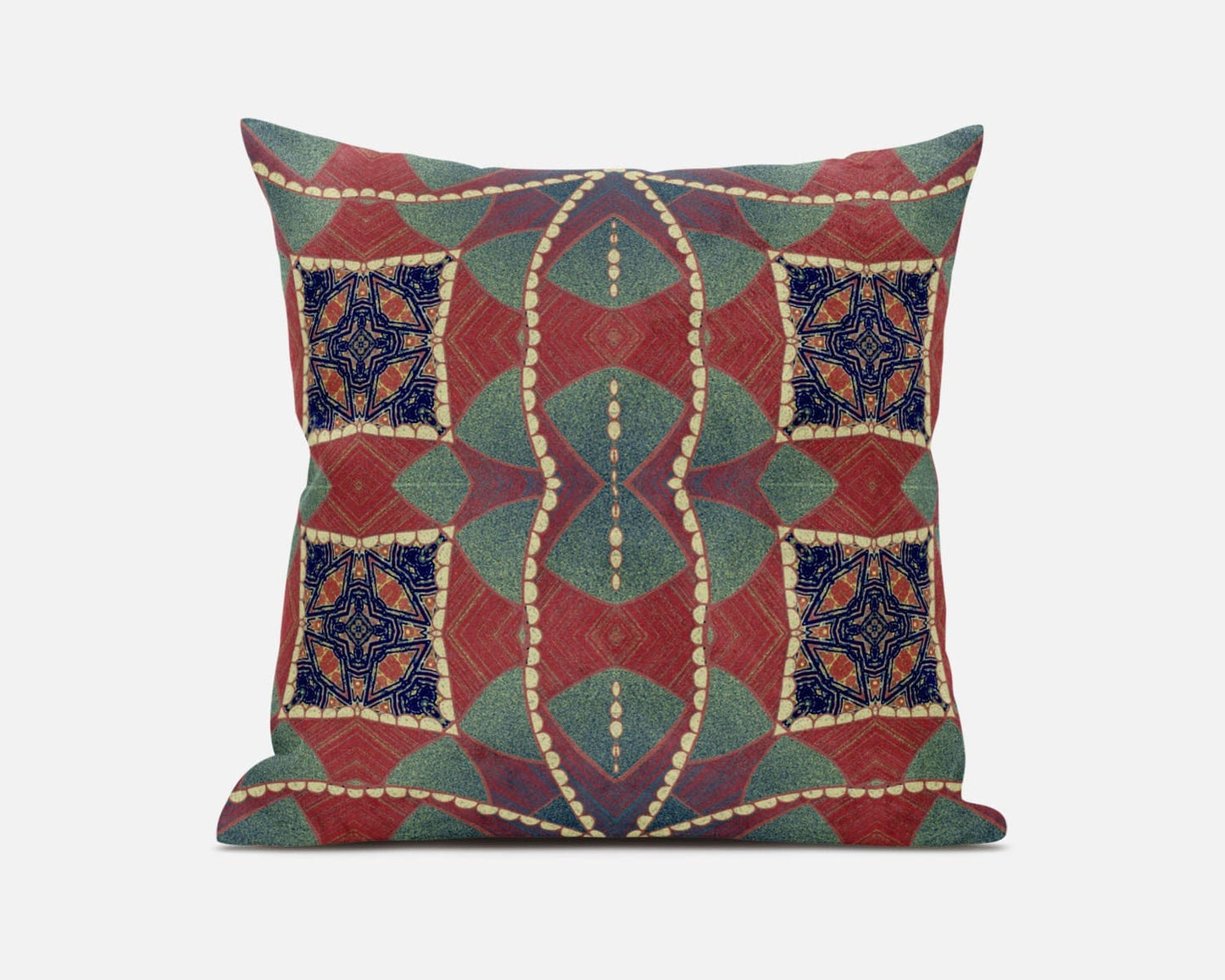18" Red Green Cosmic Circle Boho Suede Throw Pillow