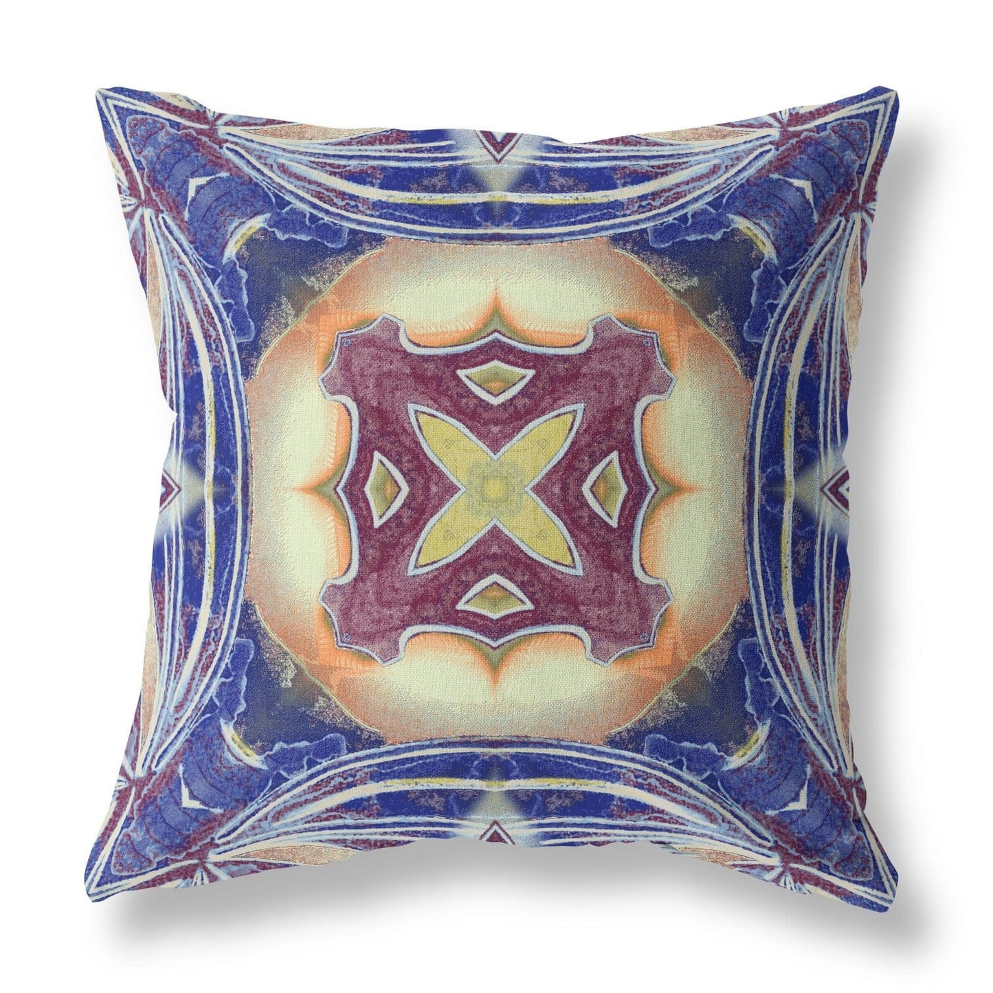 16” Indigo Cream Geo Tribal Suede Throw Pillow