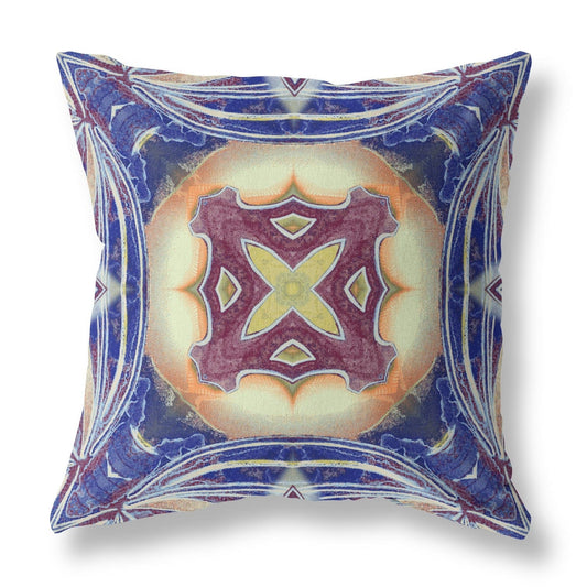 16” Indigo Cream Geo Tribal Suede Throw Pillow