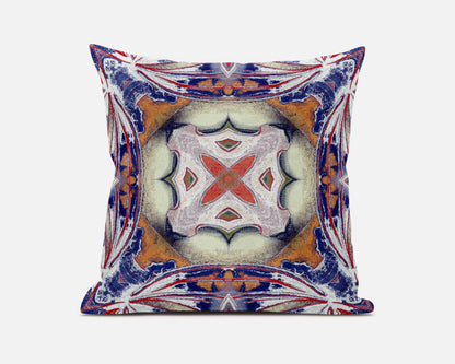 16” Pale Orange Blue Geo Tribal Suede Throw Pillow
