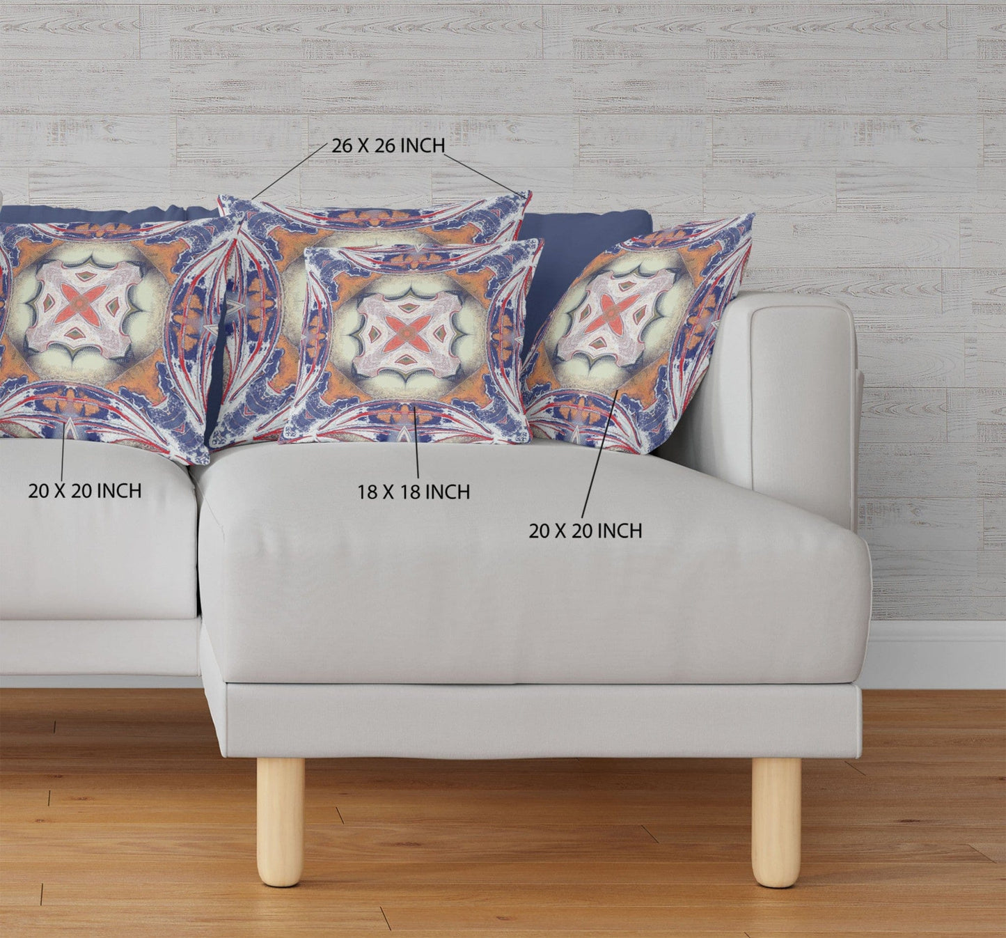 16” Pale Orange Blue Geo Tribal Suede Throw Pillow