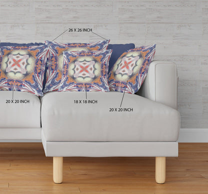 16” Pale Orange Blue Geo Tribal Suede Throw Pillow