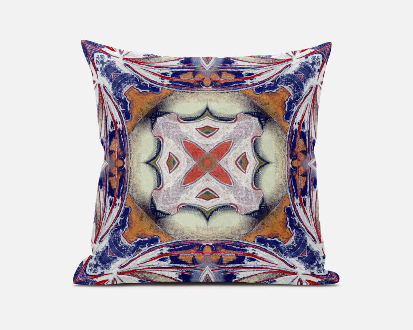 18” Pale Orange Blue Geo Tribal Suede Throw Pillow