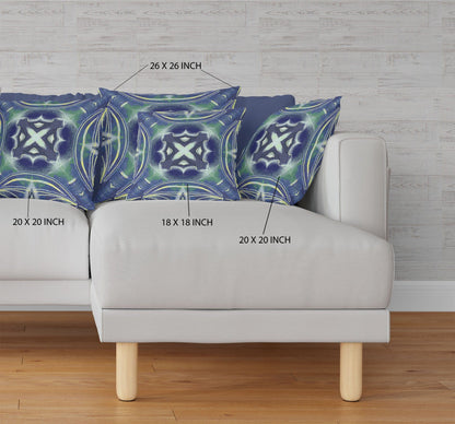 16” Evening Blue Green Geo Tribal Suede Throw Pillow