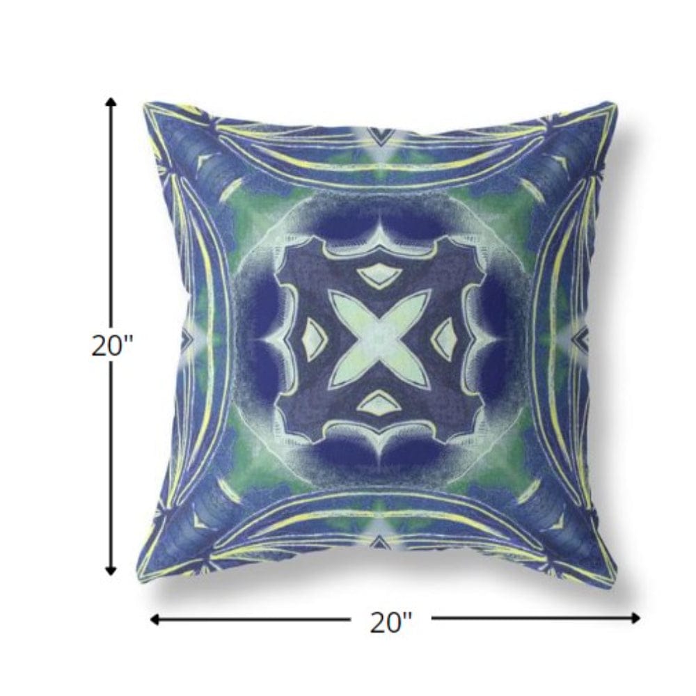 18” Evening Blue Green Geo Tribal Suede Throw Pillow