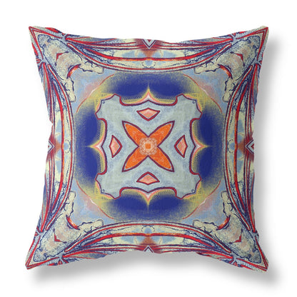 16” Red Blue Geo Tribal Suede Throw Pillow