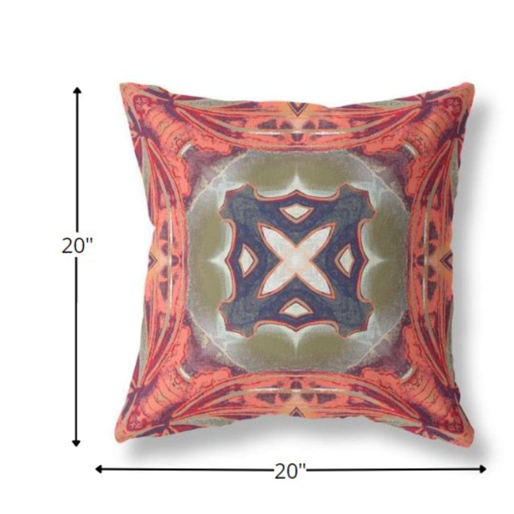 18” Peach Sage Geo Tribal Suede Throw Pillow